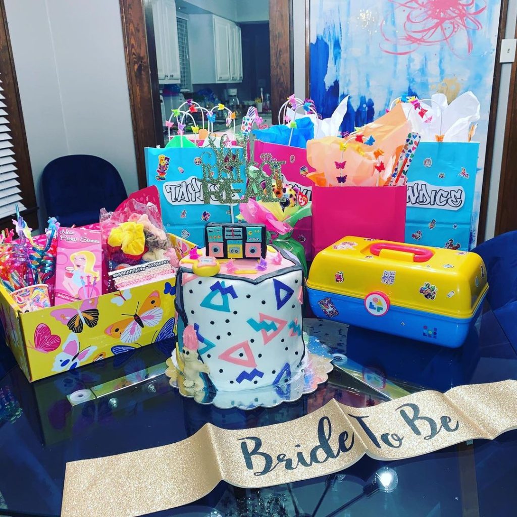 90s bachelorette party gift table