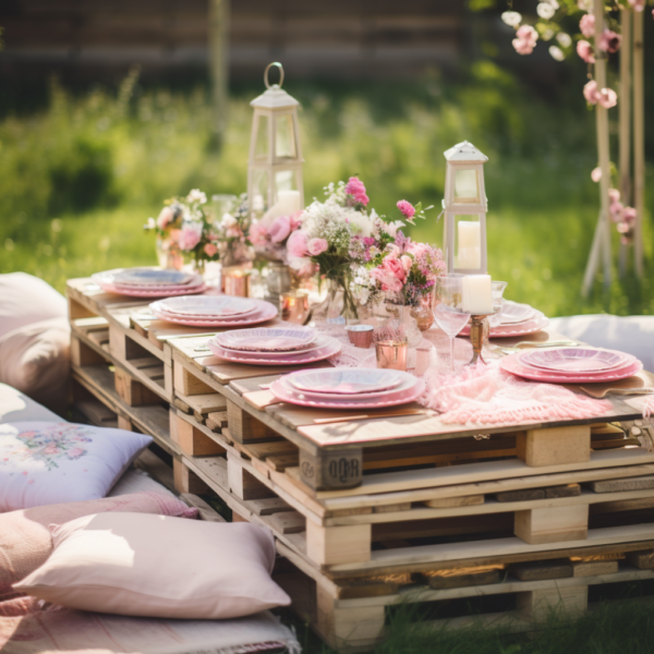 Insanely Cute Picnic Bridal Shower Ideas Bridal Shower 101   Bridalshower101 Backyard Bridal Shower Picnic Wood Pallet Ab6d8e68 Fb0d 46d4 8a51 2cdc314b088d 600x600 