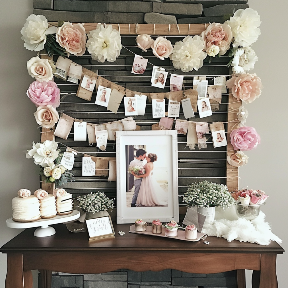 bridal shower photo display