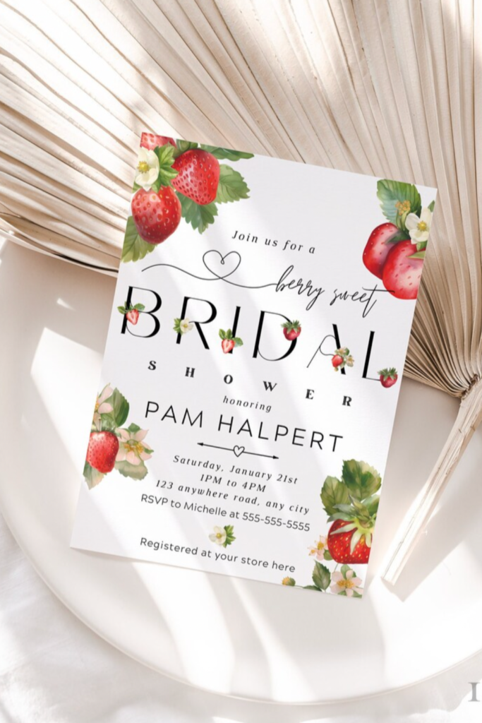 strawberry bridal shower invitations